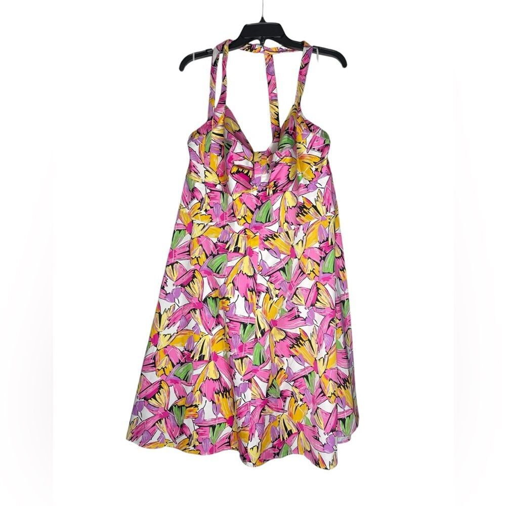 Vicky Tiel Bright Floral Halter Fit & Flare Sundress Womens size 1X Summer NWT